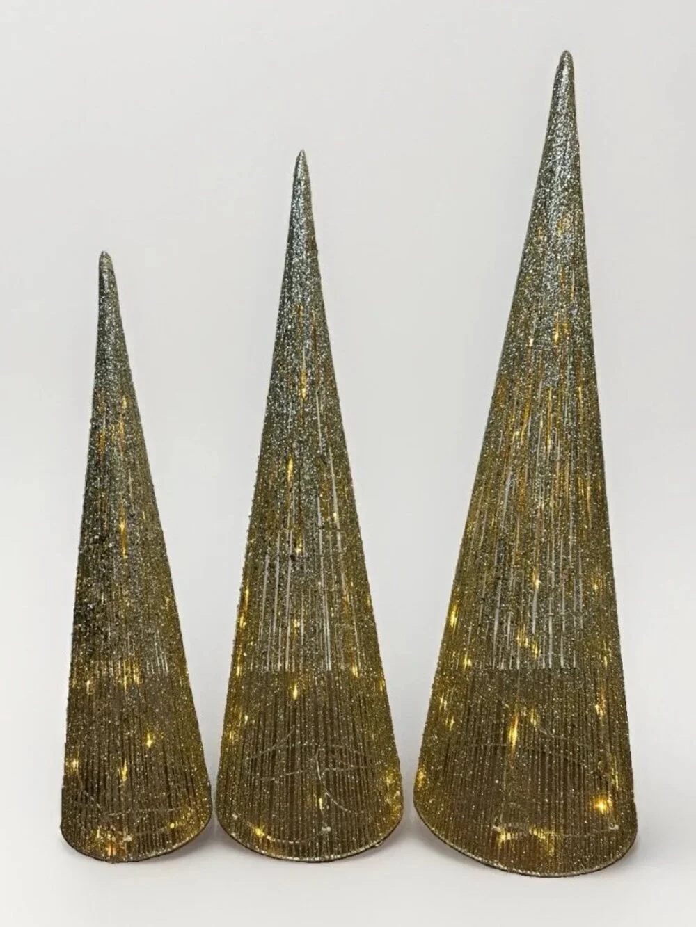 🎄 Holiday Living Gold LED Cone Christmas Trees Set 3 Light Color Change Indoor